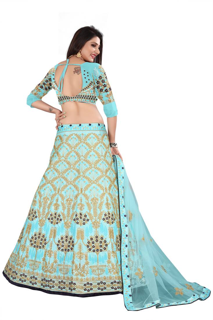 Blue Designer Partywear Embroidered Work velvet Material Lehenga Choli