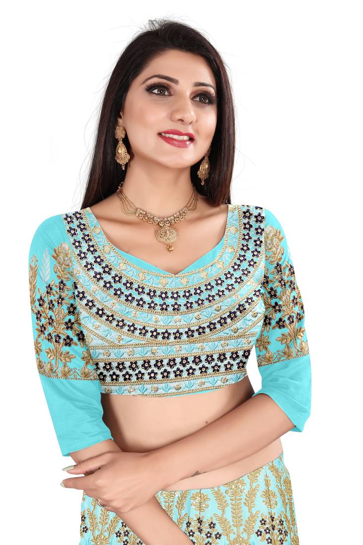 Blue Designer Partywear Embroidered Work velvet Material Lehenga Choli