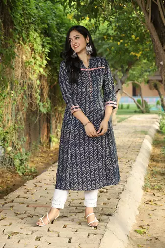 INDIGO HANDBLOCK PRINTED KURTA