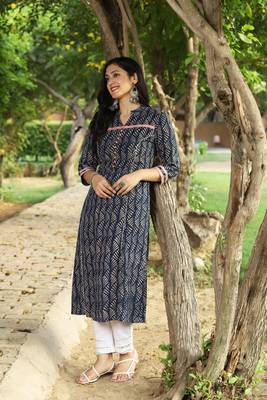 Indigo Handblock Printed Kurta 3