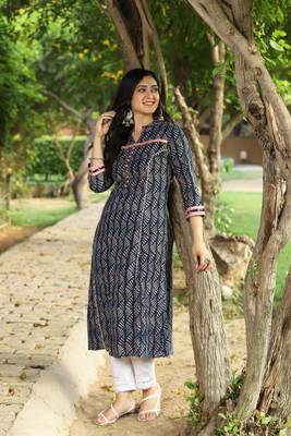 Indigo Handblock Printed Kurta 4
