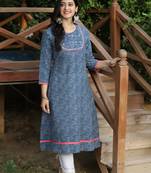 INDIGO HANDBLOCK PRINTED KURTA