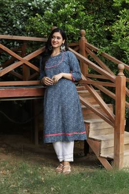 Indigo Handblock Printed Kurta 3