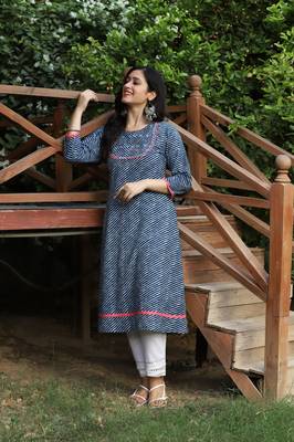 Indigo Handblock Printed Kurta 4