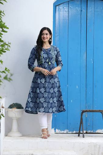 INDIGO HANDBLOCK PRINTED KURTA