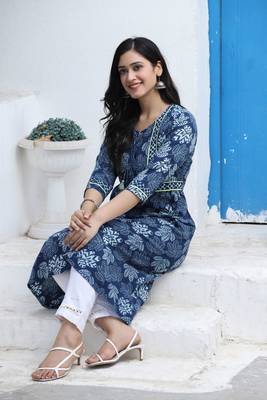 Indigo Handblock Printed Kurta 3