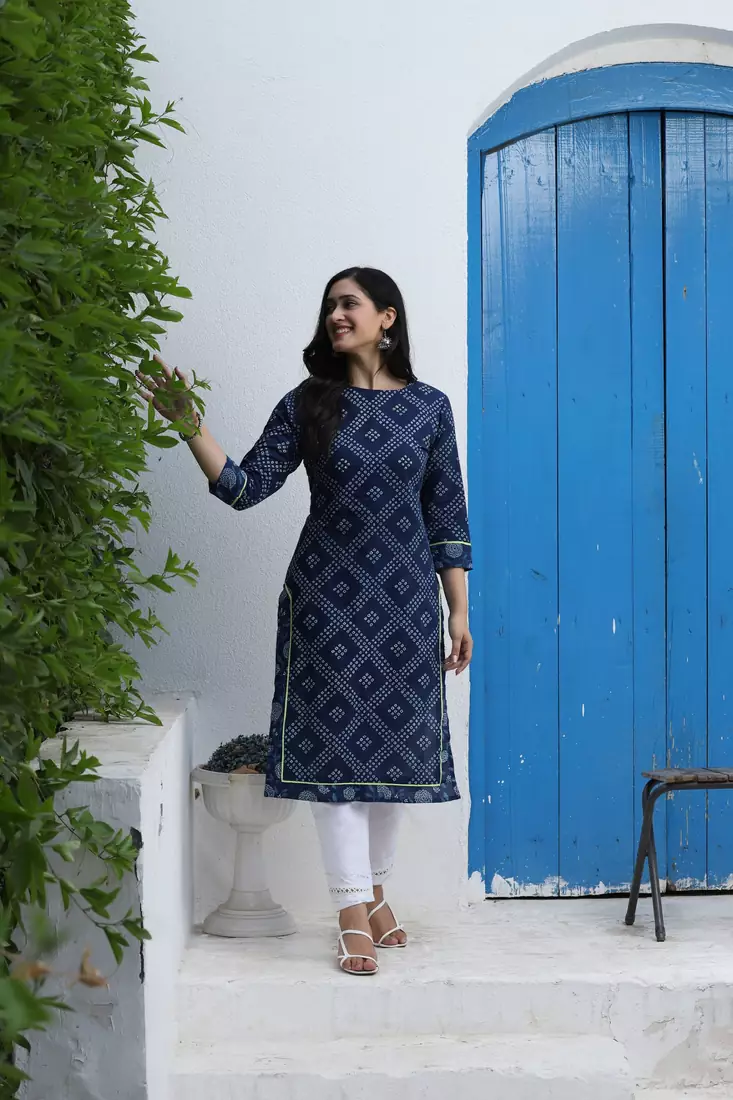 INDIGO HANDBLOCK PRINTED KURTA