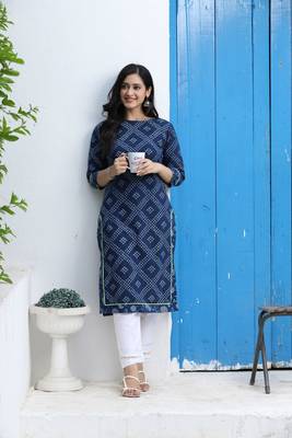 Indigo Handblock Printed Kurta 3