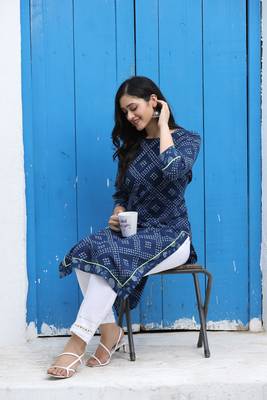 Indigo Handblock Printed Kurta 4