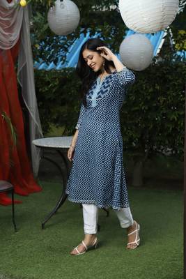 Indigo Handblock Printed Kurta 3