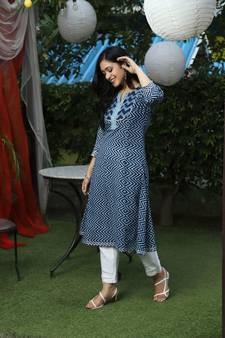 indigo handblock printed kurta