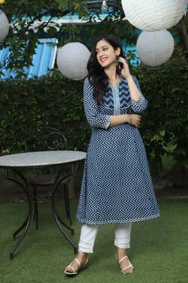 Indigo Handblock Printed Kurta 1