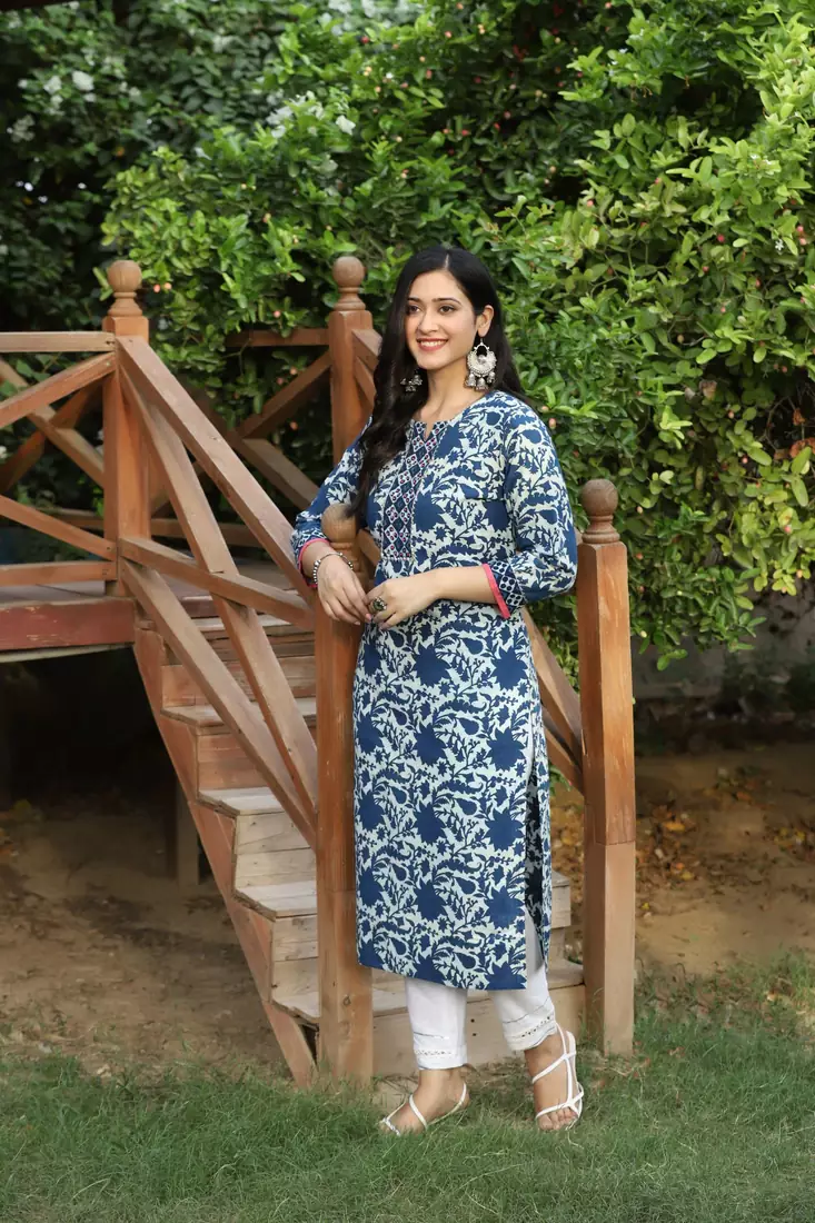 INDIGO HANDBLOCK PRINTED KURTA