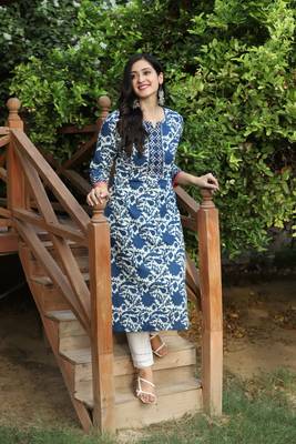 Indigo Handblock Printed Kurta 3