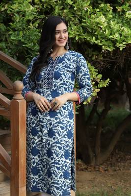 Indigo Handblock Printed Kurta 4