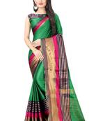Green woven cotton silk saree with blouse