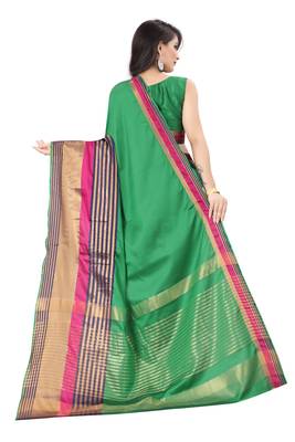 Green woven cotton silk saree with blouse 2