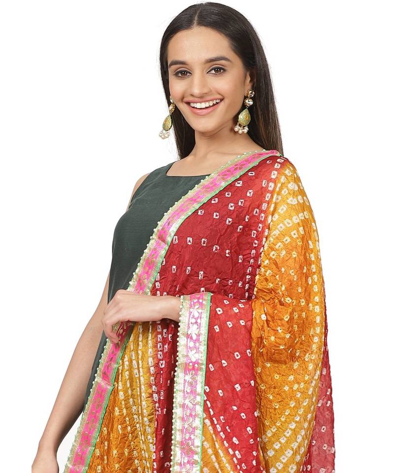 Emerald Green Sleeveless Straight Kurti and Straight Pants and Multicolor Bandhani Dupatta