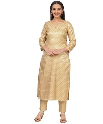 Gold Brocade Straight Kurti with Straight Pants 1