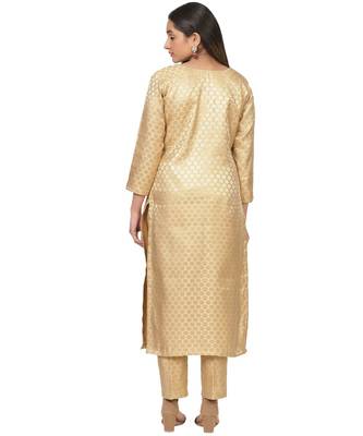 Gold Brocade Straight Kurti with Straight Pants 3