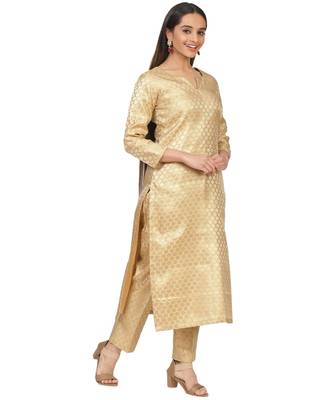Gold Brocade Straight Kurti with Straight Pants 4