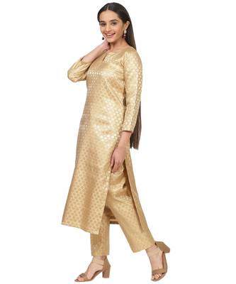 Gold Brocade Straight Kurti with Straight Pants 5