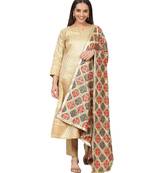 Gold Brocade Straight Kurti with Straight Pants and Phulkari Dupatta