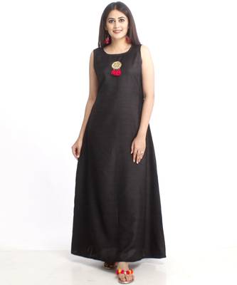 Black Floor Length Silk Kurti with Orange Bhandhej Dupatta 1
