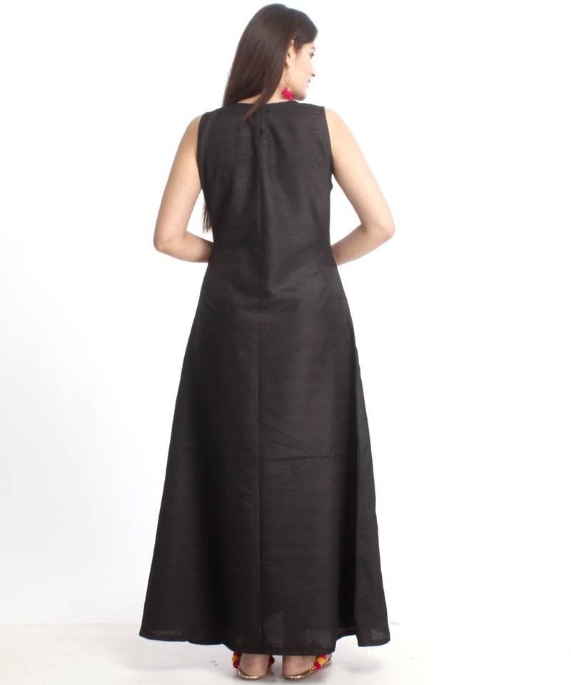 Black Floor Length Silk Kurti with Orange Bhandhej Dupatta