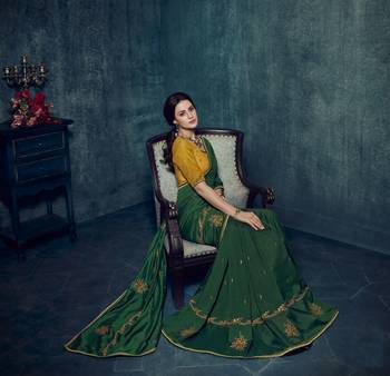 Green embroidered silk blend saree with blouse 2