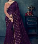 Purple embroidered silk blend saree with blouse