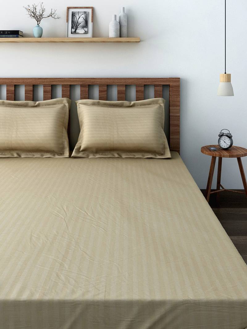 Swayam 300 TC Solid Print Cotton Single Bed Sheet with 1 Pillow Cover   Beige