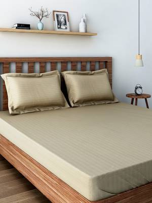 Swayam 300 TC Solid Print Cotton Double Bed Sheet with 2 Pillow Cover   Beige 1