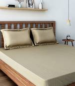 Swayam 300 TC Solid Print Cotton Fitted Double Bed Sheet with 2 Pillow Cover   Beige