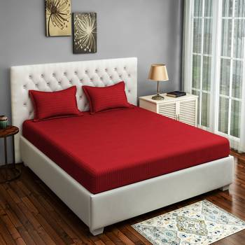 Swayam 300 TC Solid Print Cotton Double Bed Sheet with 2 Pillow Cover   Wine 1