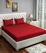 Swayam 300 TC Solid Print Cotton Double Bed Sheet with 2 Pillow Cover   Wine