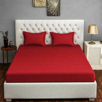 Swayam 300 TC Solid Print Cotton Double Bed Sheet with 2 Pillow Cover   Wine 2
