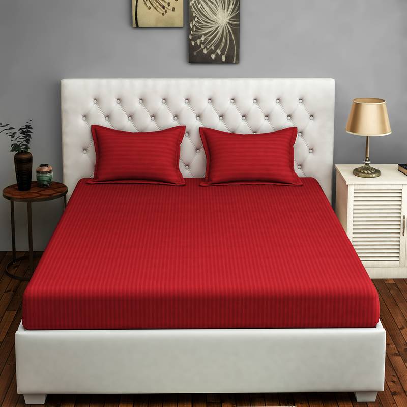 Swayam 300 TC Solid Print Cotton Double Bed Sheet with 2 Pillow Cover   Wine