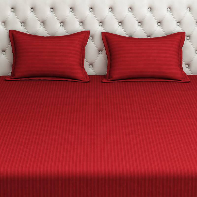 Swayam 300 TC Solid Print Cotton Double Bed Sheet with 2 Pillow Cover   Wine