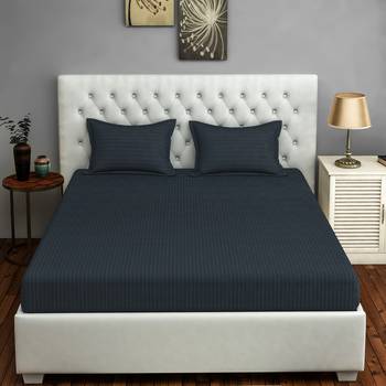 Swayam 300 TC Solid Print Cotton Single Bed Sheet with 1 Pillow Cover   Grey 2