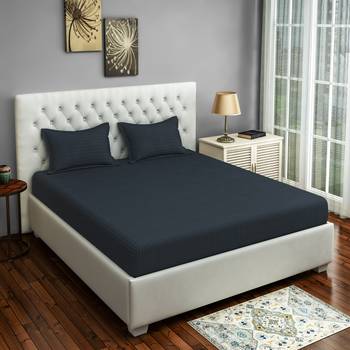 Swayam 300 TC Solid Print Cotton Double Bed Sheet with 2 Pillow Cover   Grey 1
