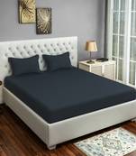 Swayam 300 TC Solid Print Cotton Fitted Double Bed Sheet with 2 Pillow Cover   Grey
