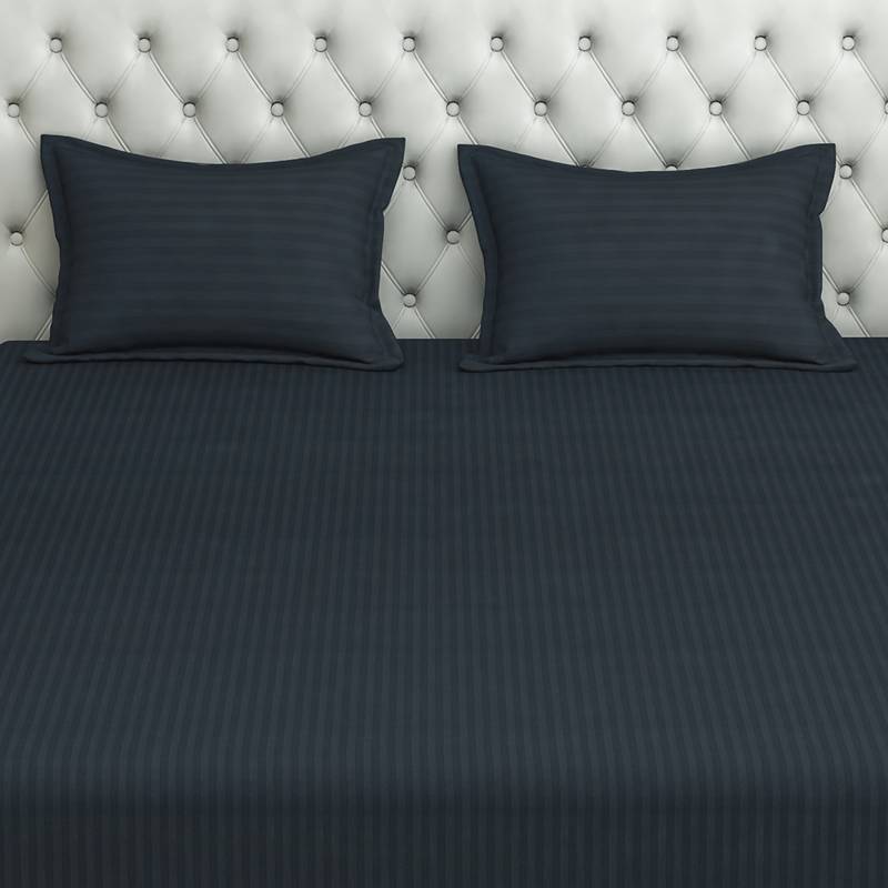 Swayam 300 TC Solid Print Cotton Fitted Double Bed Sheet with 2 Pillow Cover   Grey