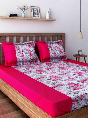 Swayam 200 TC Floral Print Cotton Single Bed Sheet with 1 Pillow Cover   Pink  Magenta 1