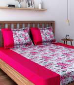 Swayam 200 TC Floral Print Cotton Extra Large Bed Sheet with 2 Pillow Cover   Pink  Magenta