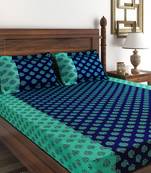 Swayam 200 TC Motifs Print Cotton Fitted Double Bed Sheet with 2 Pillow Cover   Turquoise  Blue