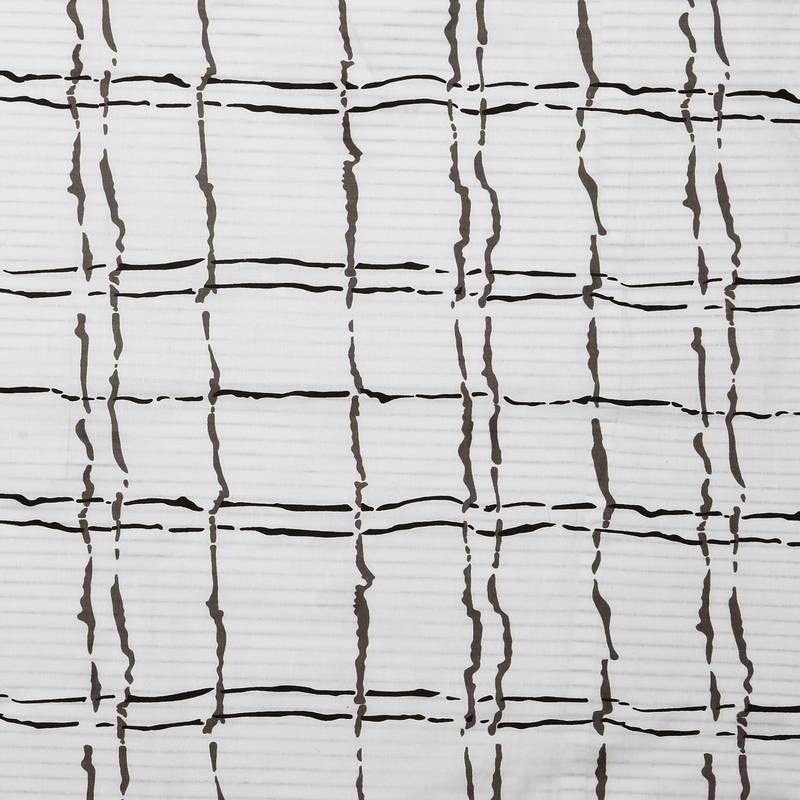 Swayam 200 TC Geometric Print Cotton Fitted Double Bed Sheet with 2 Pillow Cover   White  Black