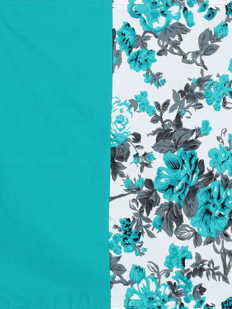Swayam 200 TC Floral Print Cotton Single Bed Sheet with 1 Pillow Cover   Teal  White