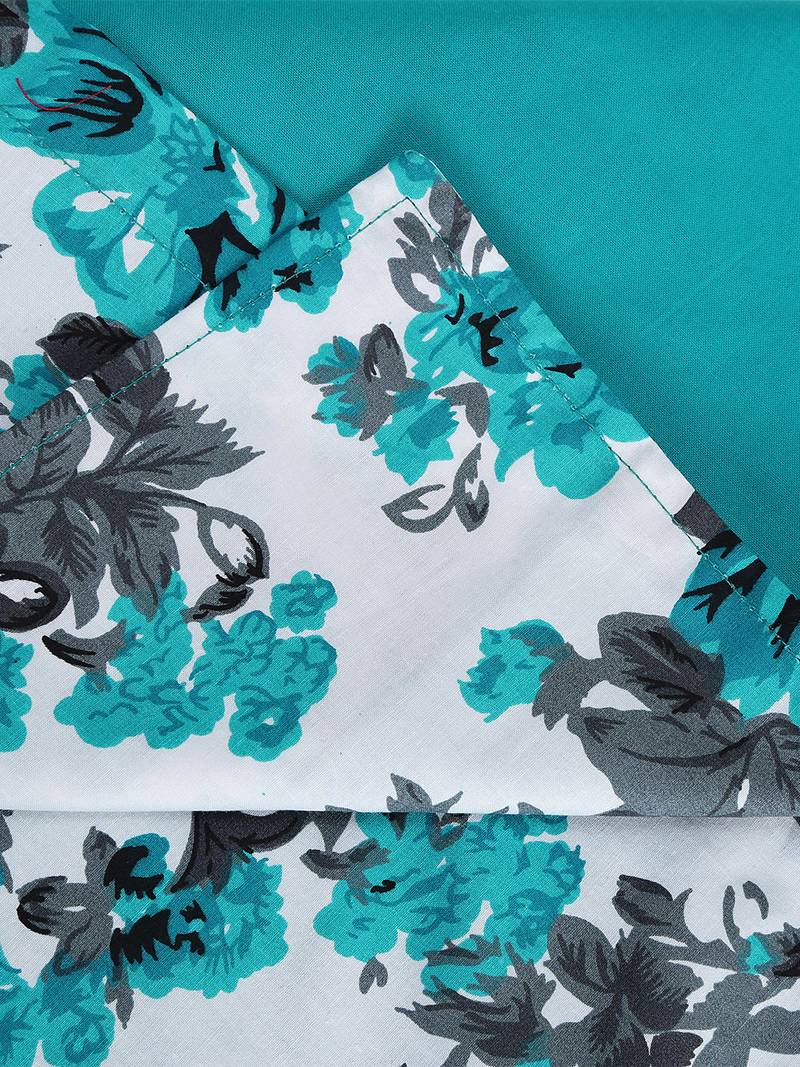 Swayam 200 TC Floral Print Cotton Single Bed Sheet with 1 Pillow Cover   Teal  White