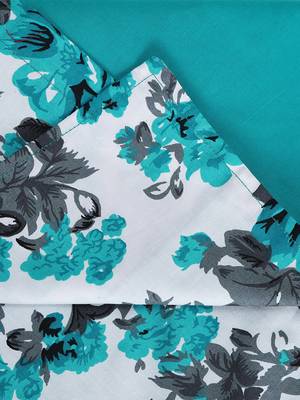 Swayam 200 TC Floral Print Cotton Extra Large Bed Sheet with 2 Pillow Cover   Teal  White 4